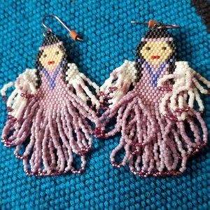 Intricate Homemade Beaded Indian Princess Earrings